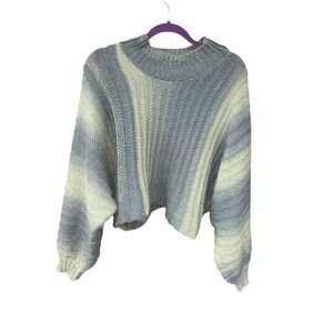 Pol Small over sized crop puff batwing  long sleeve dark light green sweater